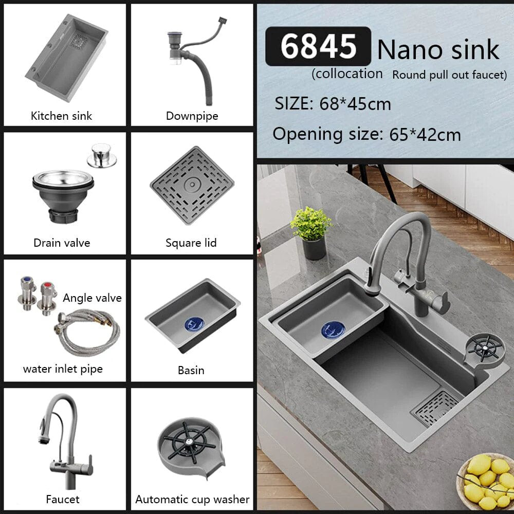 Ciencia Stainless Steel Black DoubIe Undermount Kitchen Sink Set With Pull  out faucet Not sticky oil For Kitchen